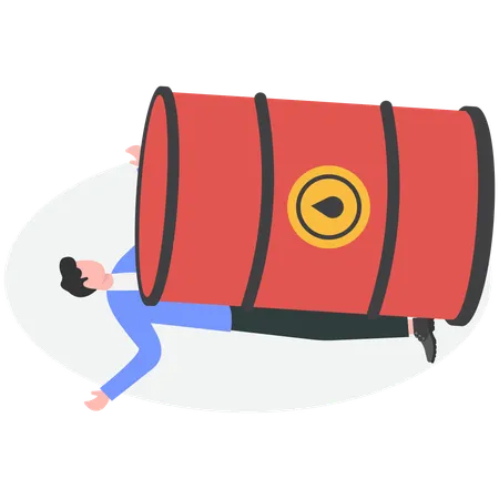 Businessman has been crushed by oil barrel with falling graph  Illustration