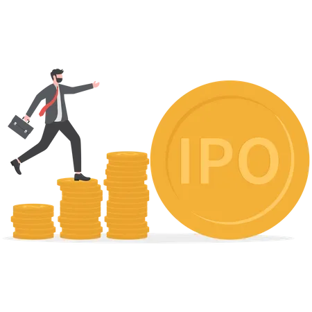 Businessman With Initial Public Offering IPO Concept Growing Stock Market Shares Bull With Stock Market Price Illustration