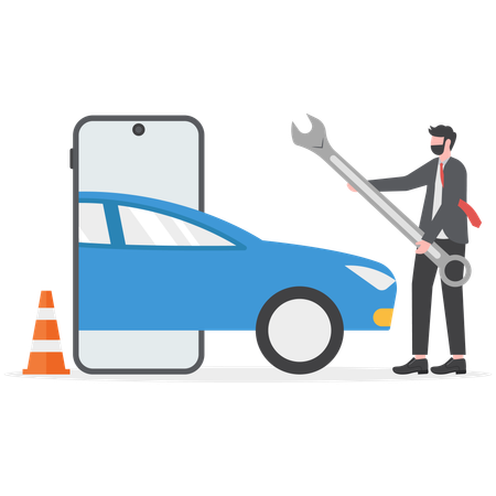 Businessman has kept his car in insurance  Illustration