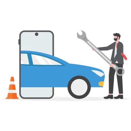 Businessman has kept his car in insurance  Illustration