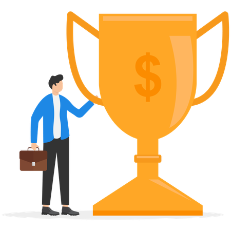 Businessman has received trophy  Illustration