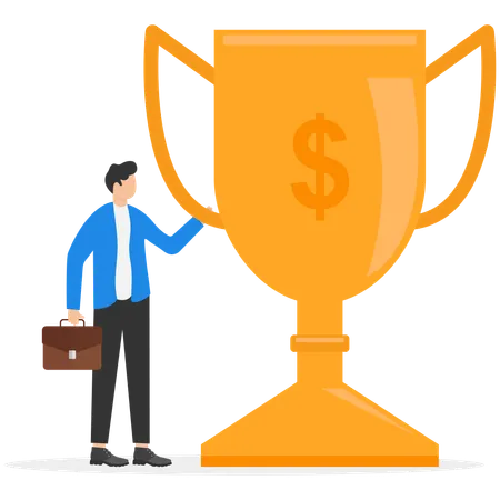 Businessman has received trophy  Illustration