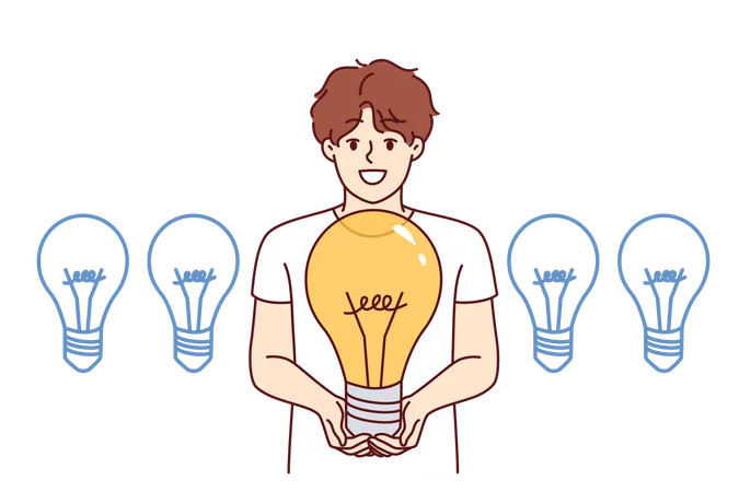 Teenage Boy Chooses One Idea From Many After Brainstorming And Choosing Topic For School Essay Happy Talented Teenager Proposes Own Idea To Launch Startup With Great Potential For Growth Illustration