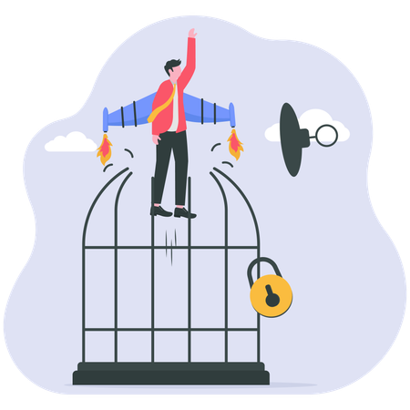 Businessman have Courage to escape for freedom  Illustration