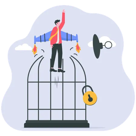Businessman have Courage to escape for freedom  Illustration