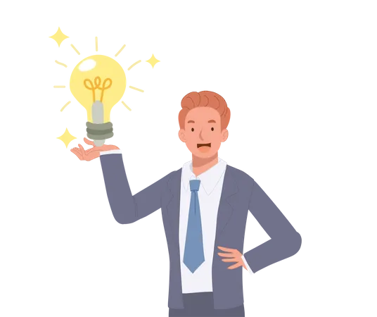 Business Creativity Concept Businessman With Idea Light Bulb Vector Cartoon Illustration Illustration