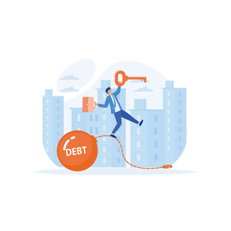 Businessman have debt free key  Illustration