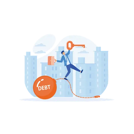 Businessman have debt free key  Illustration