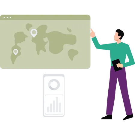 A Boy Is Pointing At A Location Pin Illustration