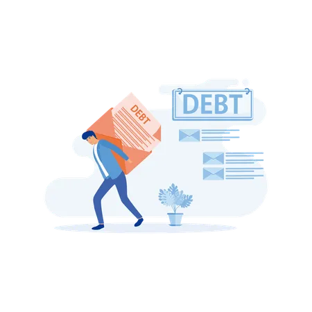 Businessman have many financial debts  Illustration