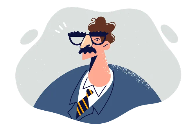 Funny Mustachioed Business Man In Glasses Dressed In Formal Suit And Works As Manager Or Supervisor In Large Corporation Arrogant Guy Who Has Achieved Success In Career Or Own Business Illustration