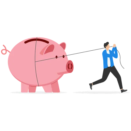 Businessman have saved huge profits in piggy bank  Illustration