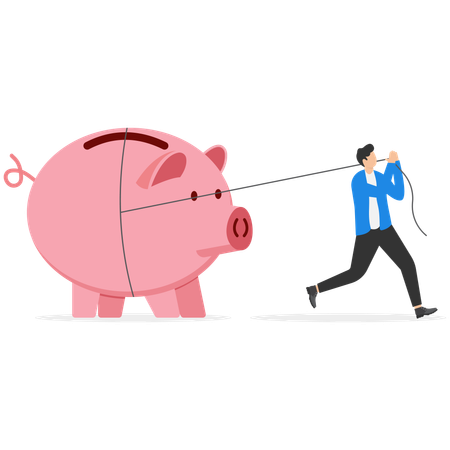 Businessman have saved huge profits in piggy bank  Illustration