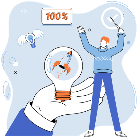 Businessman have successful startup idea  Illustration