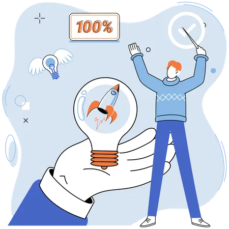 Businessman have successful startup idea  Illustration