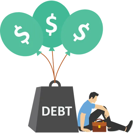 Taxation Problem For Wealth Accumulation Cannot Rising Up Cause Of Debt Burden Debt Burden Balloon With Dollar Money Vector Illustration Design Concept In Flat Style Illustration