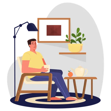 Businessman having coffee while sitting at home  Illustration