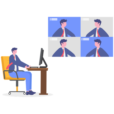 Businessman having online business meeting  Illustration