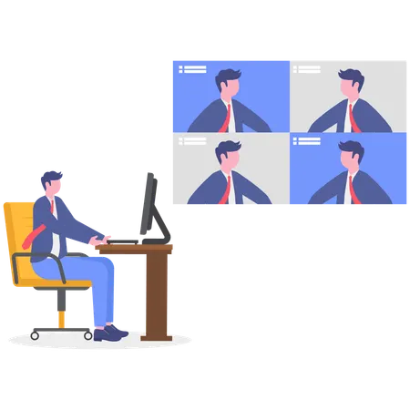Businessman having online business meeting  Illustration
