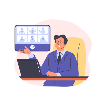 オンライン会議を行うビジネスマン  イラスト