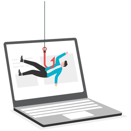 Businessman having phishing scam on laptop  Illustration