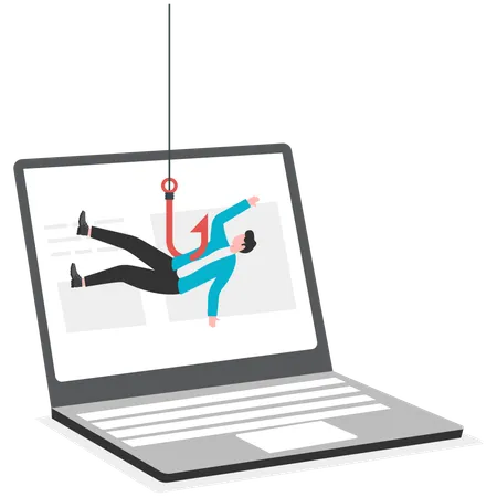 Businessman having phishing scam on laptop  Illustration