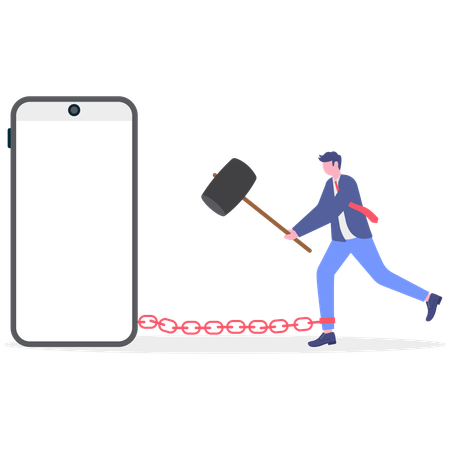 Businessman having phone addiction  Illustration