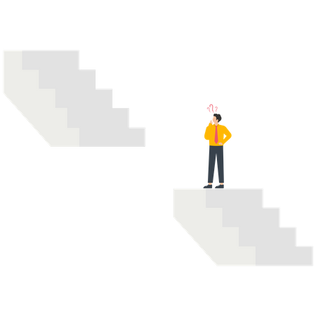 Businessman having troubles and problems, businessman lost the stairs going up  Illustration