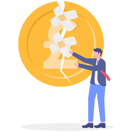 Businessman healing broken money  Illustration