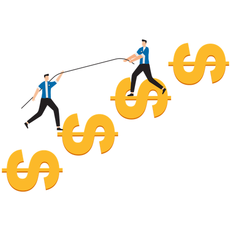 Businessman help climb up dollar sign  Illustration