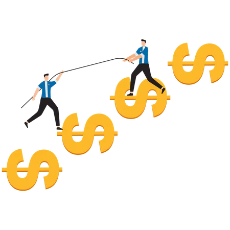 Businessman help climb up dollar sign  Illustration