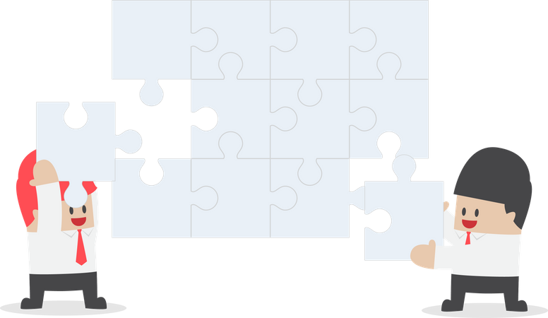 Businessman help each other to assemble blank jigsaw Illustration