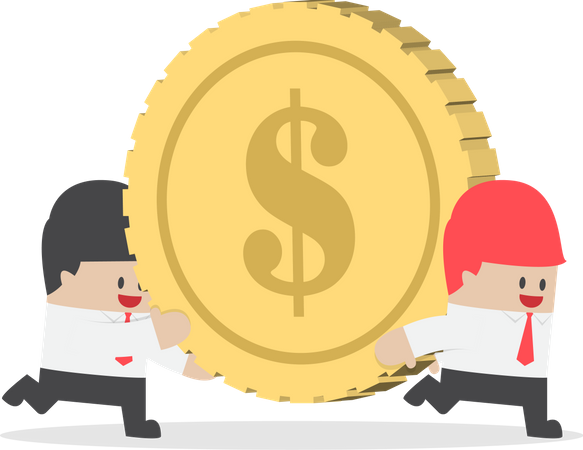 Businessman help his friend carrying big money coin  Illustration
