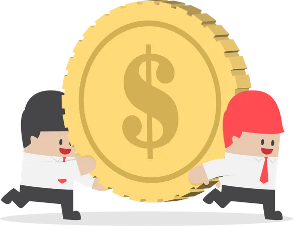 Businessman help his friend carrying big money coin  Illustration