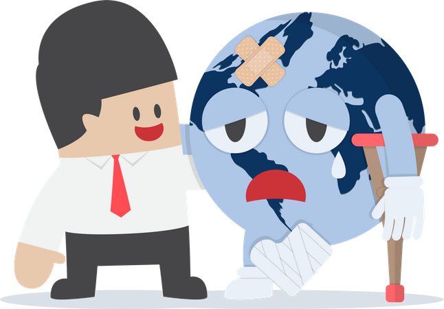 Businessman help injured planet earth  Illustration