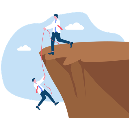 Businessman helping each other hike up mountain  Illustration