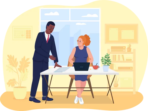 Businessman helping female employee  Illustration