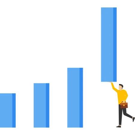 Businessman helping to lift bar graph to new high level  Illustration