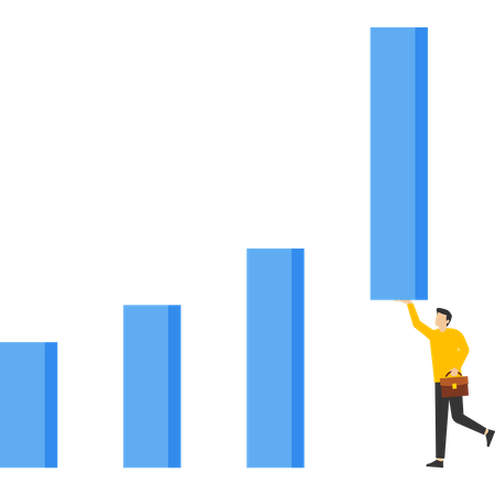 Businessman helping to lift bar graph to new high level  イラスト
