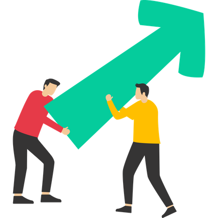 Businessman helping to lift bar graph to new high level  Illustration