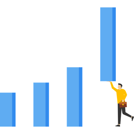 Businessman helping to lift bar graph to new high level  Illustration