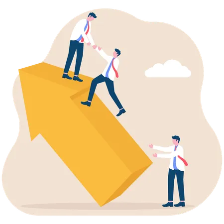 Businessman helps another businessman reach top of arrow  Illustration