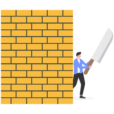 Businessman hiding behind wall  Illustration