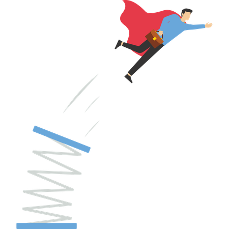 Businessman high jump with springboard.  Illustration