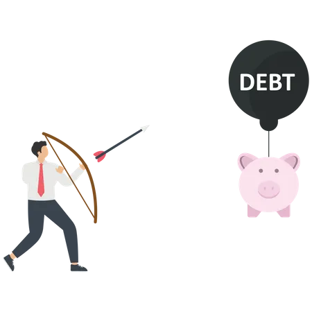 Businessman hit a debt balloon with an arrow  Illustration