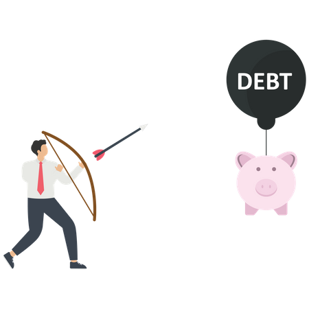 Businessman hit a debt balloon with an arrow  Illustration