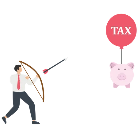 Businessman hit a tax balloon with an arrow  Illustration