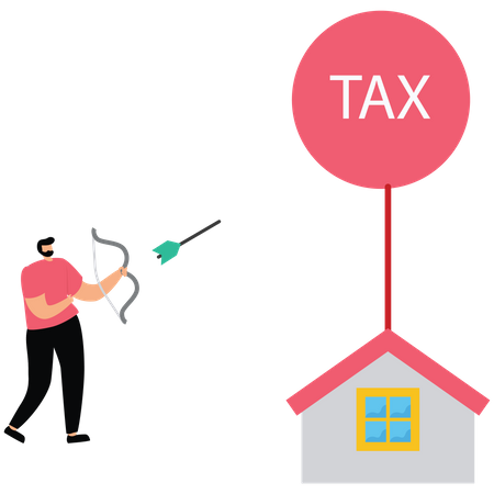 Businessman hit a tax balloon with an arrow  Illustration