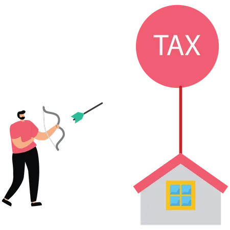 Businessman hit a tax balloon with an arrow  Illustration