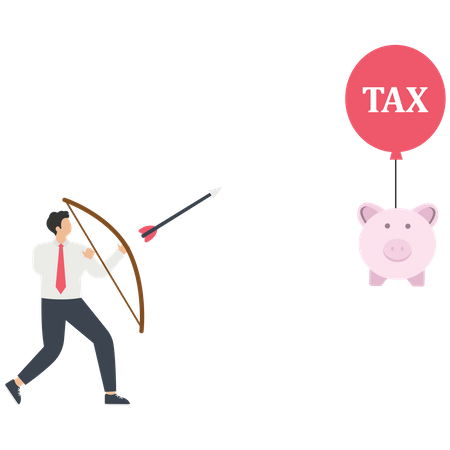 Businessman hit a tax balloon with an arrow  Illustration